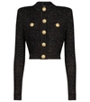 Balmain Button-embellished Metallic Jacquard-knit Cardigan In Black