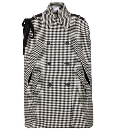 Red Valentino Bow-embellished Houndstooth Tweed Cape In Black
