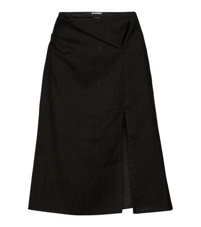 Jacquemus High-waisted Linen Midi Skirt In Black