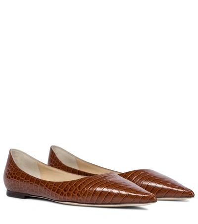 Jimmy Choo Love Leather Ballet Flats In Brown