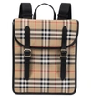 BURBERRY VINTAGE CHECK LEATHER-TRIMMED CANVAS BACKPACK,P00529363