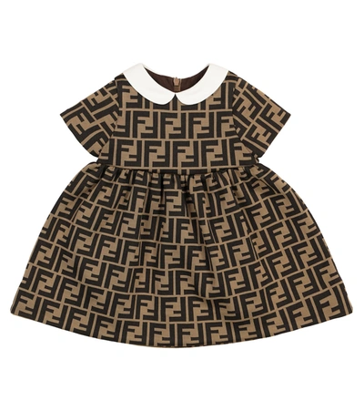 Fendi Baby Logo棉质混纺连衣裙 In Brown