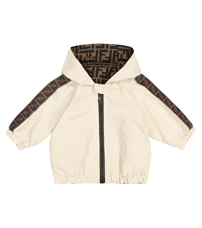 Fendi Babies' Reversible Ff-logo Hooded Jacket In Beige