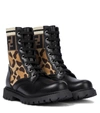 FENDI FF LEOPARD-JACQUARD AND LEATHER ANKLE BOOTS,P00530628