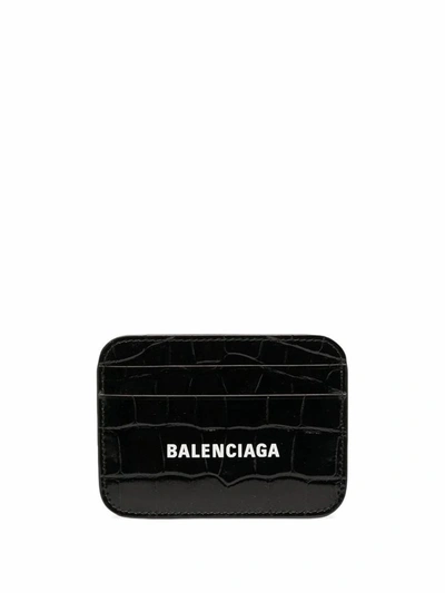Balenciaga Cash Printed Croc-effect Leather Cardholder In Black