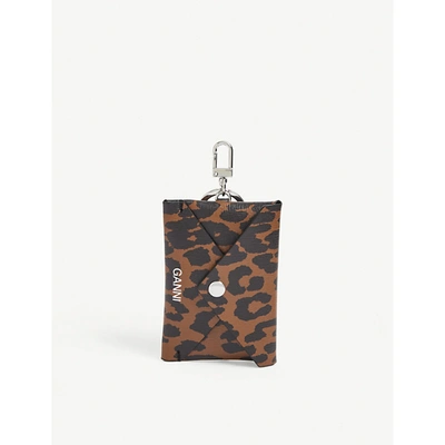 Ganni Leopard-print Envelope Pouch Leather Key Chain In Leopard Print