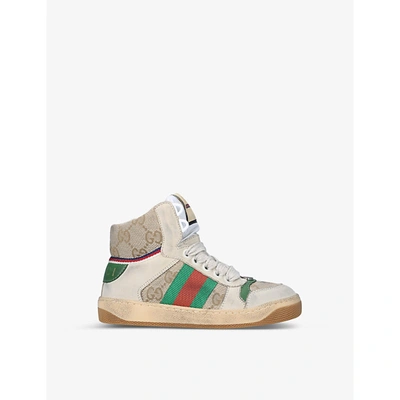 Gucci Screener Leather High-top Trainers 6-12 Years In Beige Comb