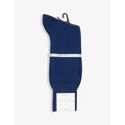 Falke No7 Ribbed Merino Wool Socks In Royal Blue