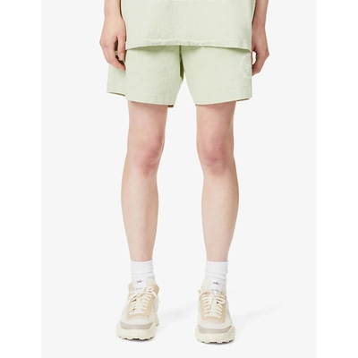 Sporty And Rich Branded-print High-rise Cotton-jersey Shorts In Green