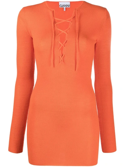 Ganni Cut-out Corset-front Jumper In Orange