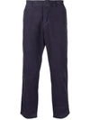 Ymc You Must Create Mid-rise Textured Cropped Trousers In Blue