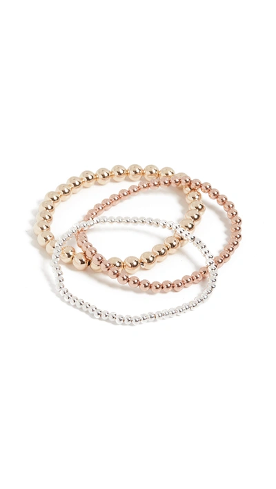 Alexa Leigh Mixed 3 Stack Bracelets In Gold/silver/rose Gold