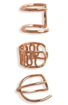 Sterling Forever Simple 3-pack Ear Cuff Set In Rose Gold