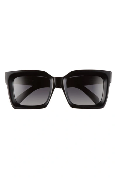 Celine 55mm Oversize Square Polarized Sunglasses In Shiny Black/ Smoke