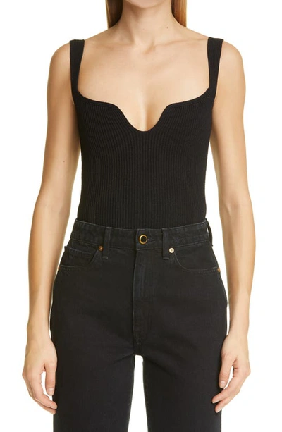 Khaite Yves Ribbed Sweetheart Neck Bodysuit In Black