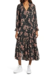 FREE PEOPLE FEELING GROOVY LONG SLEEVE MIDI DRESS,OB998042