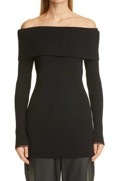 Proenza Schouler Off-the-shoulder Ribbed-knit Sweater In Black