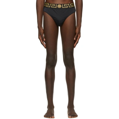 Versace Black Greca Border Swim Briefs In Blue