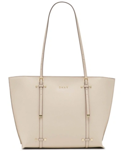 Dkny Bo Leather Crosshatched Tote In Eggshell/gold