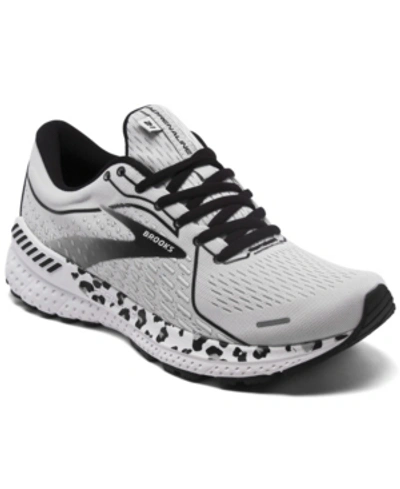 Brooks Women's Adrenaline Gts 21 Snow Leopard Running Sneakers From Finish Line In White, Black, Oyster