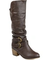 Journee Collection Women's Late Rouched Buckle Mid Shaft Block Heel Boots In Dark Brown