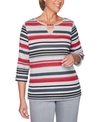 ALFRED DUNNER PETITE MELANGE STRIPE KNIT WELL RED TOP