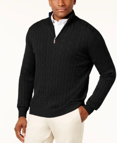 Club Room Men's Cable Knit Quarter-zip Cotton Sweater, Created For Macy's In Deep Black