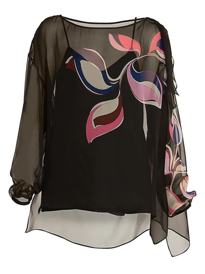 Pucci Women's Heliconia-print Silk Chiffon Blouse In Black