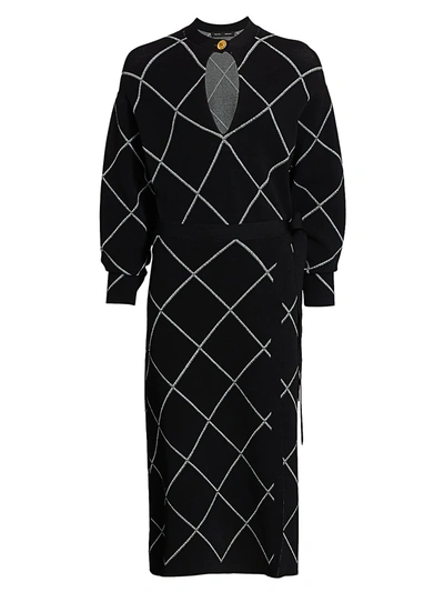 Proenza Schouler Women's Knit Keyhole Wrap Dress In Black Optic White