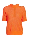 Akris Punto Women's Asymmetric Cutout Mesh Wool Short-sleeve Top In Tangerine