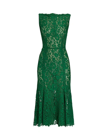 Dolce & Gabbana Women's Sleeveless Lace Midi Dress In Dark Green