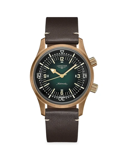Longines Men's Swiss Automatic Legend Diver Brown Leather Strap Watch 42mm In Green Grey