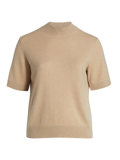 Lafayette 148 Mockneck Short-sleeve Cashmere Sweater In Natural Pistachio Melange