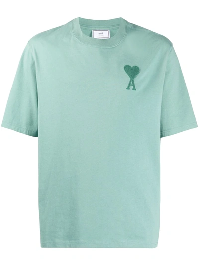 Ami Alexandre Mattiussi Logo-embroidered Cotton-jersey T-shirt In Green Aqua