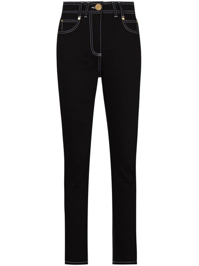 Balmain Contrast-stitching Skinny Jeans In Schwarz