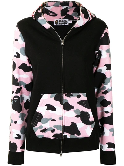 A Bathing Ape 迷彩鲨鱼拉链连帽衫 In Pink