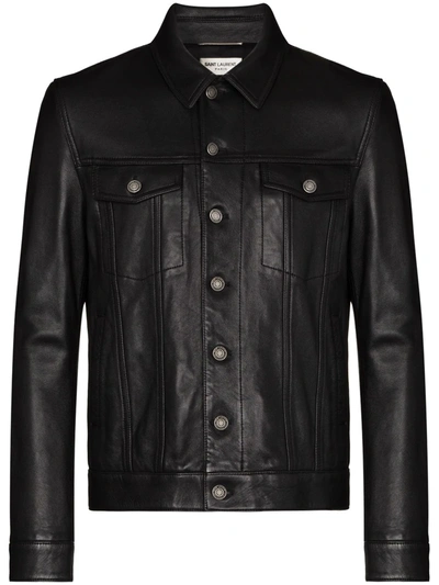 Saint Laurent Button-up Leather Jacket In Black