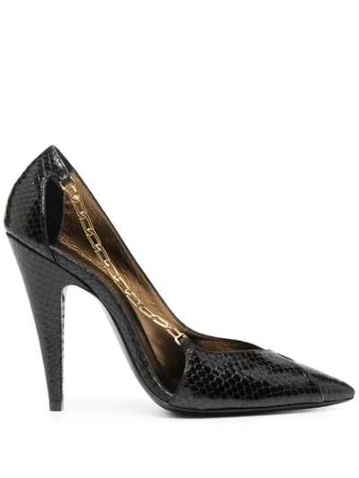 Saint Laurent Chain-link Detail Pointed-toe Pumps In Black