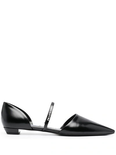 Prada Logo-strap Ballet Flat Shoes In Black