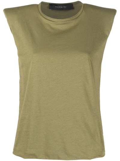 Federica Tosi Green Padded-shoulder Sleeveless T-shirt In Verde Militare