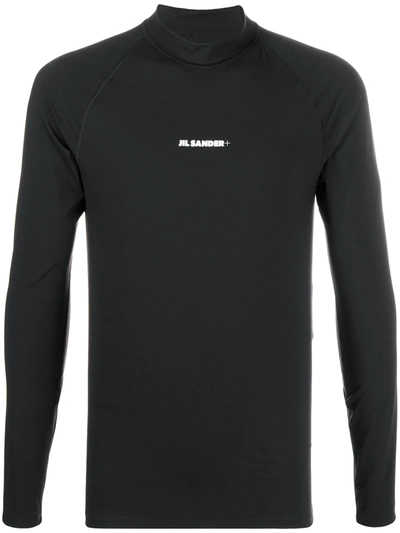 Jil Sander Long-sleeved Logo T-shirt In Black