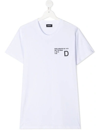 Diesel Teen Logo Print T-shirt In White