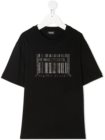 Diesel Kids' Barcode-print T-shirt In Black
