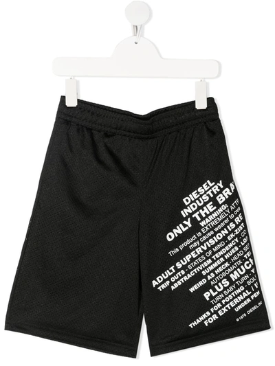 Diesel Kids' Pfrakle Graphic-print Mesh Shorts In Black