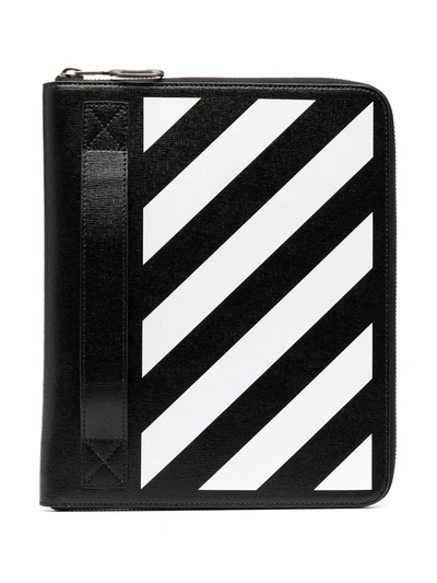 Off-white Off White Men's  Black Leather Pouch In Pattern