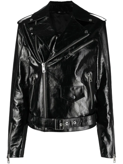 Manokhi Off-centre Leather Jacket In Black