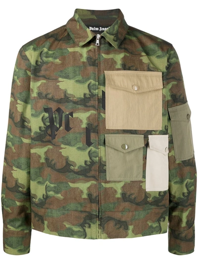 Palm Angels Camouflage Patch Pocket Jacket In Green