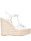 Saint Laurent Tribute Matte Leather Platform Espadrille Sandal In White