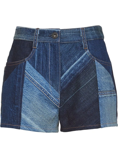 Prada Patchwork Denim Shorts In Blue