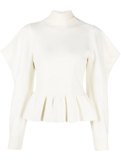 Ulla Johnson Puff-sleeved Gathered Knitted Jumper In Neutrals